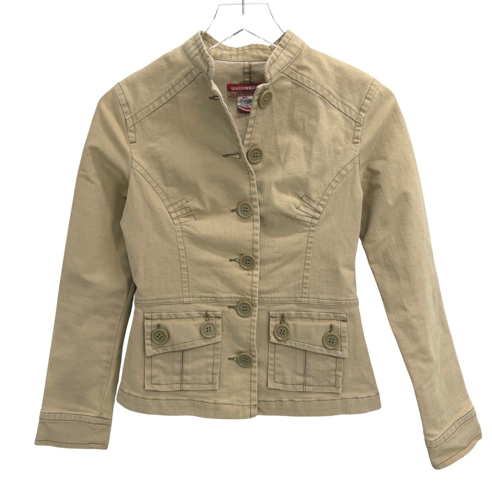 Y2K Unionbay Tan Khaki Stretch Utility Jacket Size S Button Front Downtown Girl